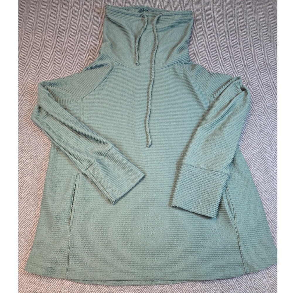 Pink Clover Sage Green Cowl Neck Textured Waffle Knit Pullover Sweater Pockets